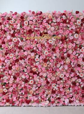 CB-344红色粉色花墙背景5d人造塑料花板人造装饰玫瑰花花墙