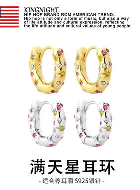 S925银炫彩水钻耳环黄子弘凡同款