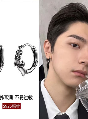夜王 | S925银闪舞十字做旧复古耳圈男女酷炫暗黑潮流送生日礼物
