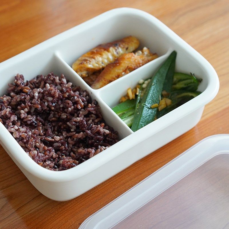 白色简约分格盘釉下彩便当陶瓷餐盒出勤带K饭盒轻食减肥分餐盘纯