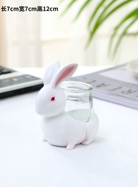 创意绿萝水培插花小摆件可爱天鹅动物办公室书房桌面透Y明玻璃装