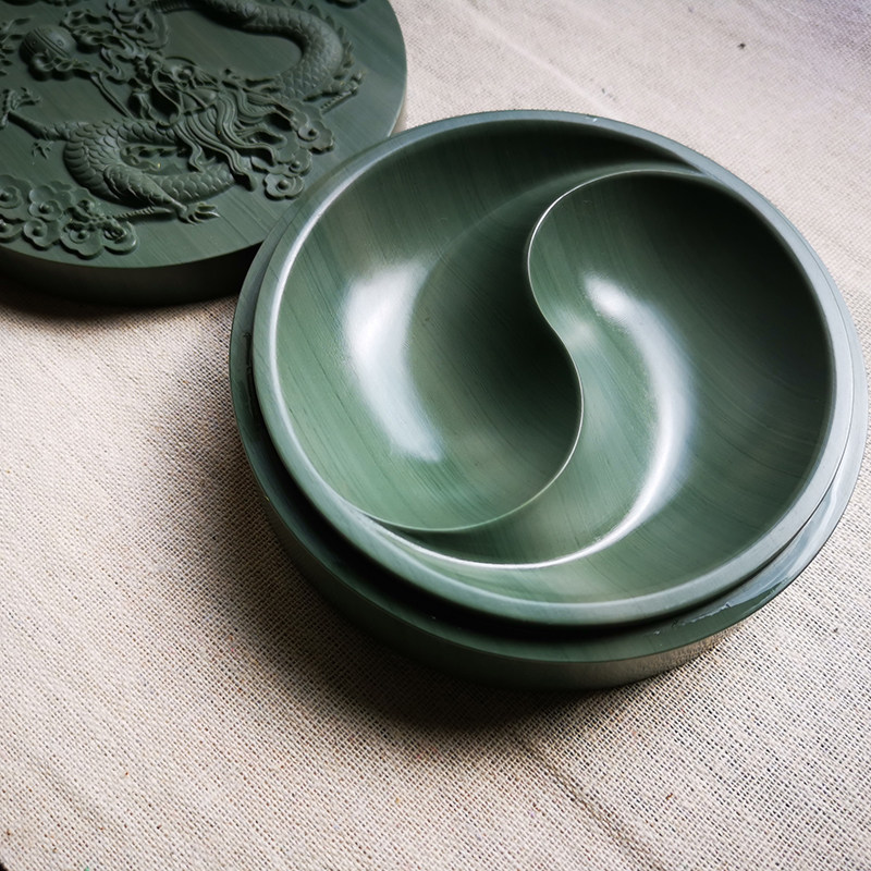 松花砚台 仙人洞老坑p松花石砚 太极砚 墨盒 带盖 文房四宝