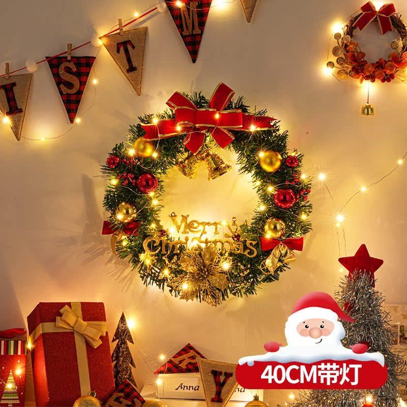 圣诞节装饰品花环门挂花圈场景布置圣F诞树圈挂饰挂件门饰吊饰创
