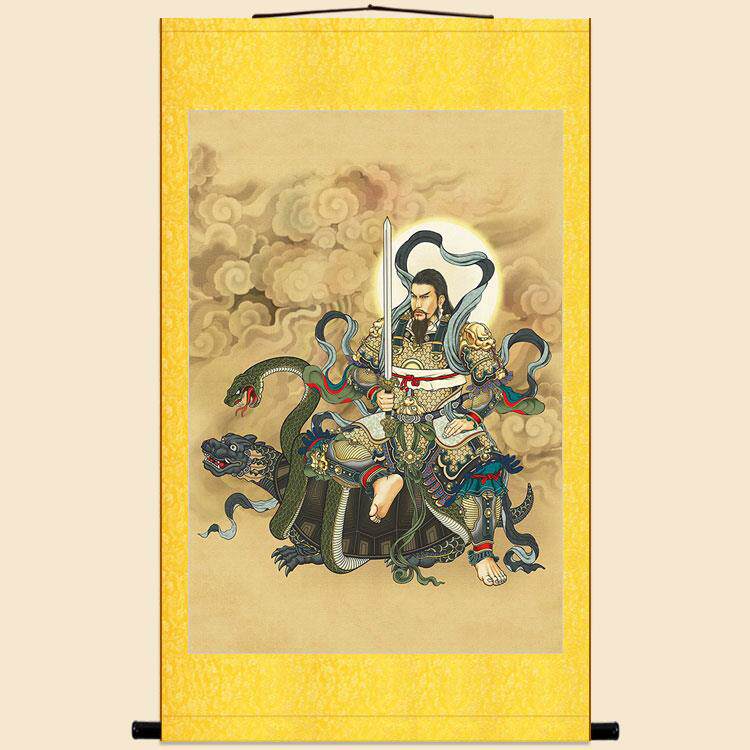 S588真武大帝画像挂画 北极玄天神像画 中式装饰画丝绸卷轴画定