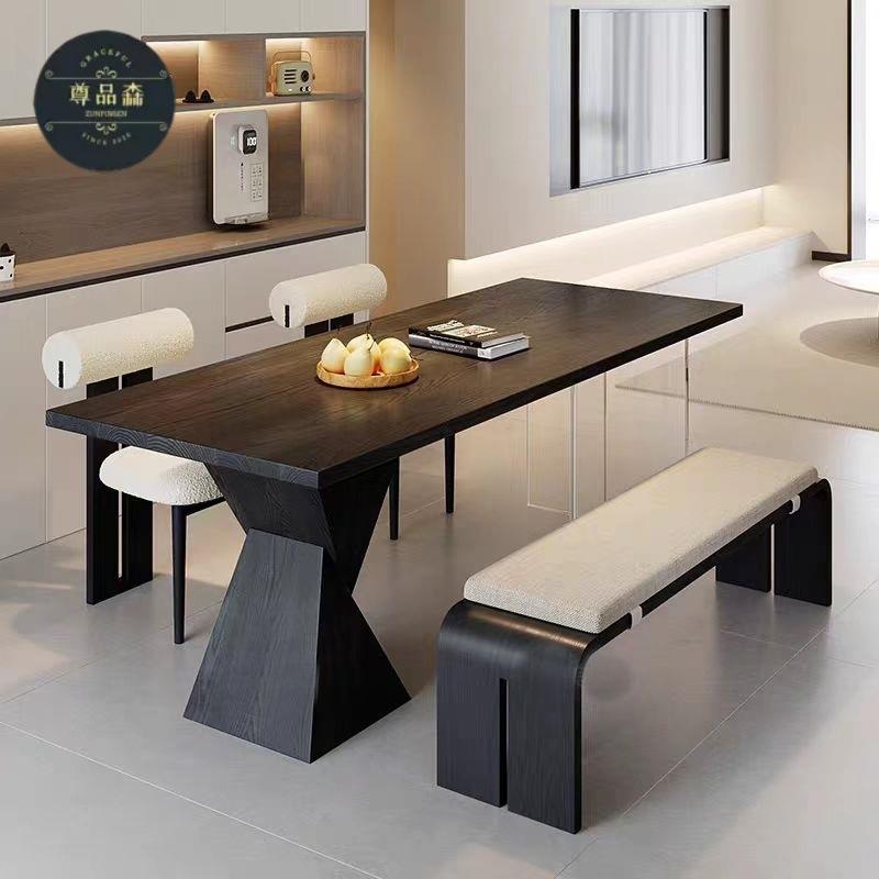 尊品森法式复古实木餐桌椅组合 家用中古风设计师创意长方形饭桌