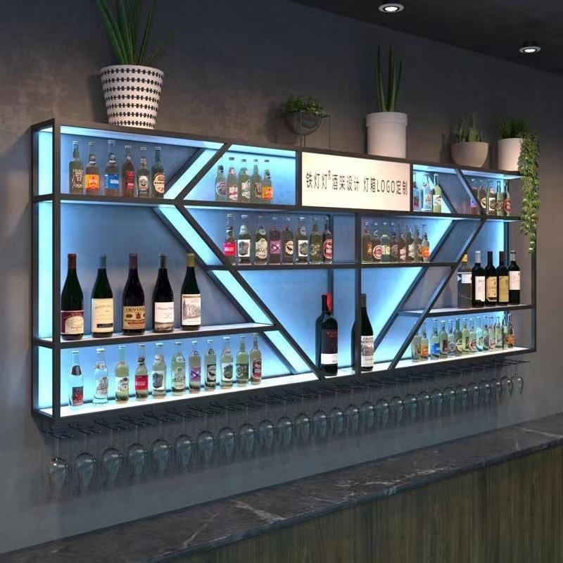 酒吧吧台墙上酒架壁挂红啤酒柜铁艺发光展示架餐厅创意多层置物架
