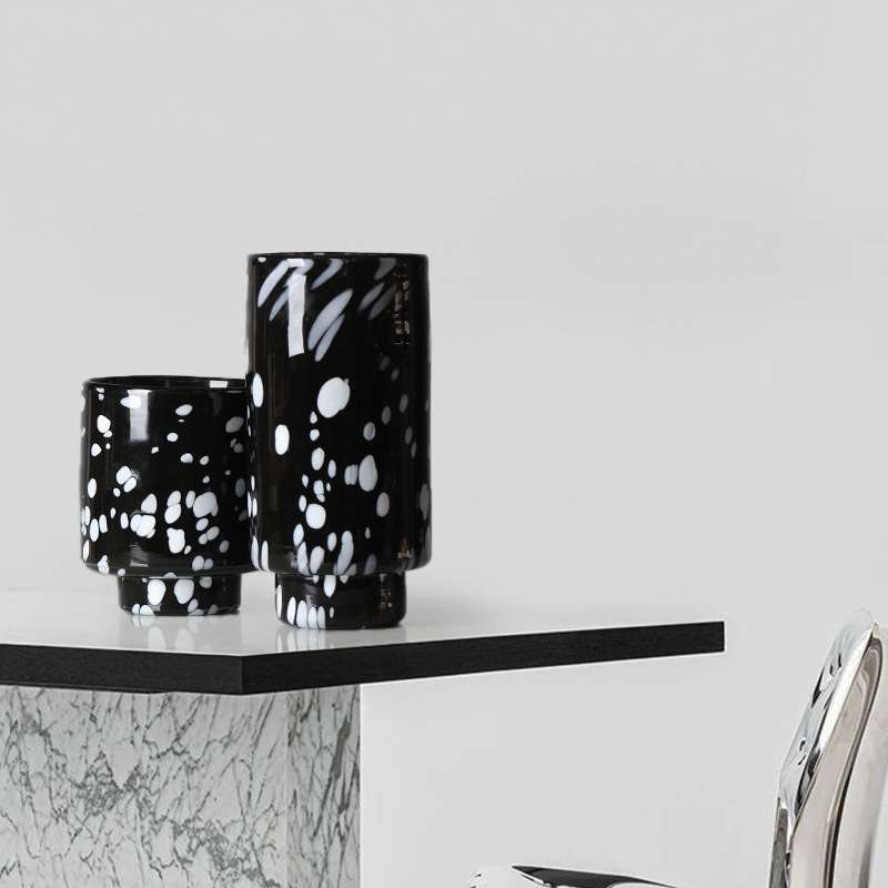 大秀家居 黑白水墨直筒柱状水培玻璃花瓶样板间花器软装饰品花器