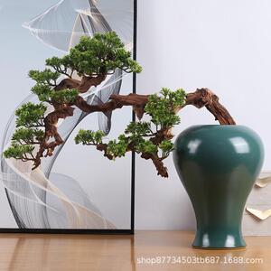 新中式软装饰品禅意酒店客厅玄关仿真盆栽盆景大型迎客松枯树摆件