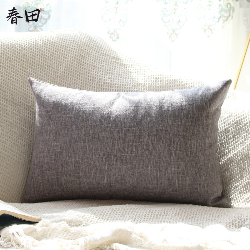 亚麻靠枕抱枕沙发客厅抱枕套不含芯长方I形定制夏季床头靠垫大靠