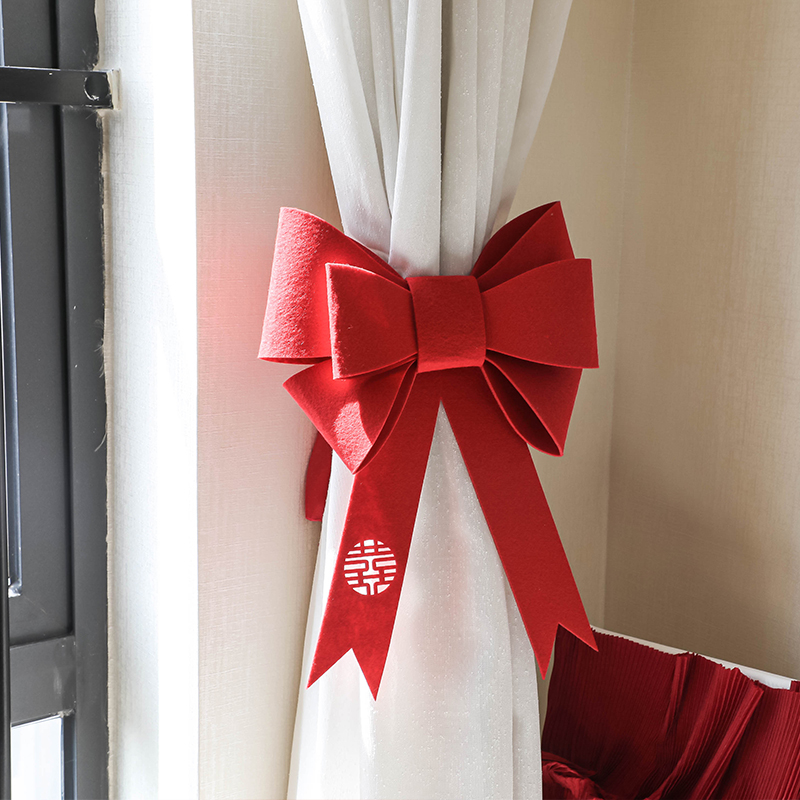 吾家婚品ins网m红蝴蝶结窗帘装饰婚房布置套装结婚新房婚礼用品