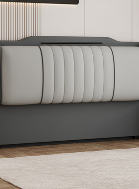 2023新款床头软包靠背板一体落地轻奢单独实木真皮床Y头板单买超