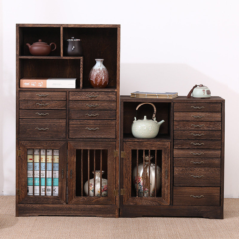 普洱茶饼柜茶具抽屉白茶黑茶叶收纳柜茶盒 茶柜实木展示柜博古架