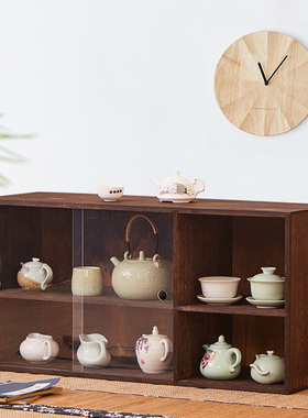 实木茶柜防尘收纳储物展示柜茶具餐边柜置物架碗柜茶杯收纳架吊柜