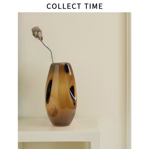 Collect time收集时光 中古玳瑁花瓶干花仿真花插花棕色玻璃花器