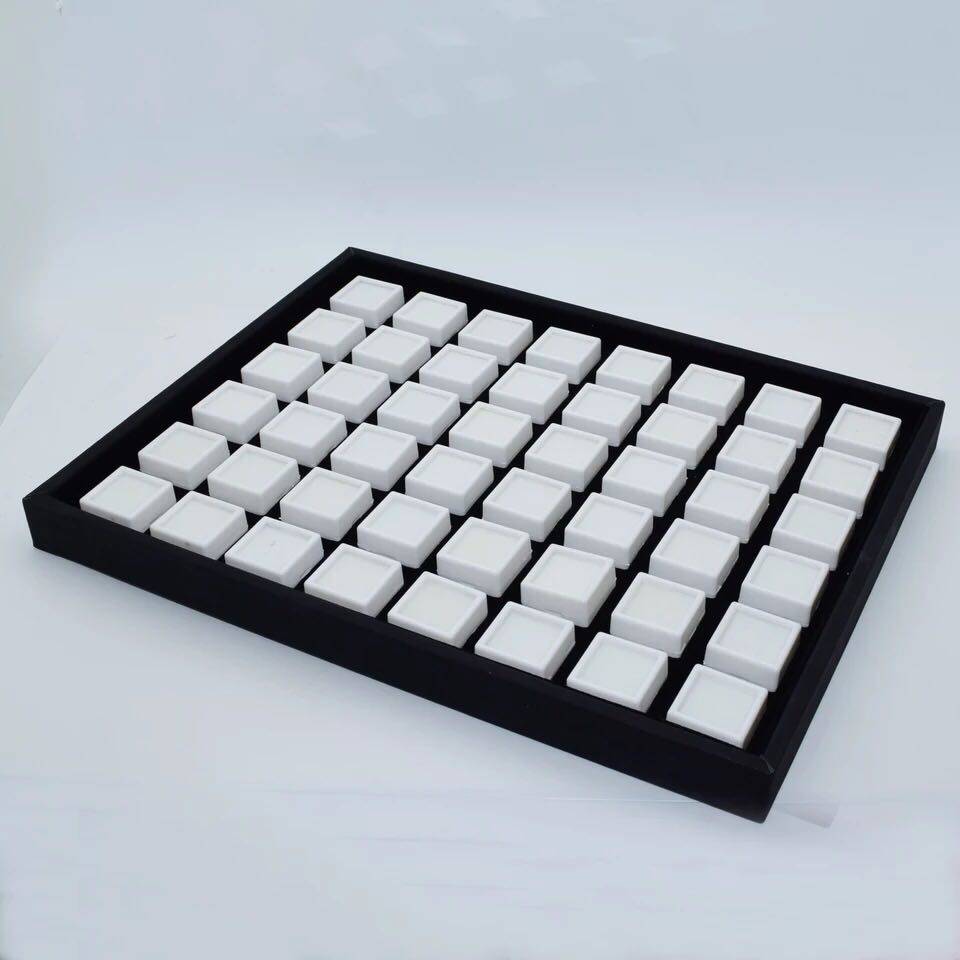 包邮3*3裸石盒48只装戒面盒带托盘黑白色宝石盒彩宝盒钻石展示盘