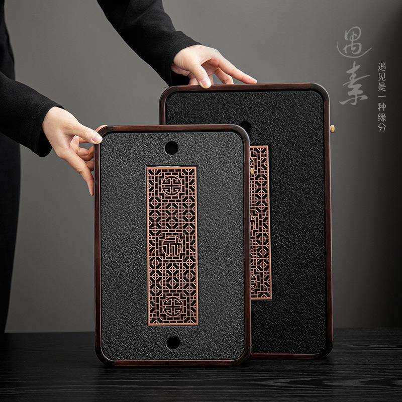 仿乌金石茶盘家用竹木简约茶托盘储水排水双用泡茶台干泡小型茶海