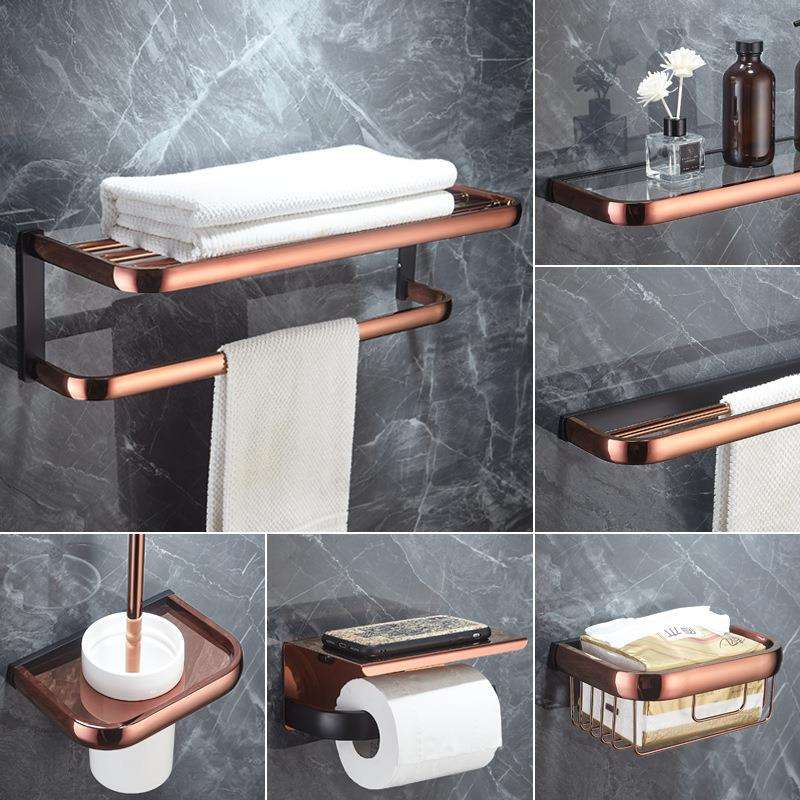全铜欧式玫瑰金毛巾架浴巾架壁挂卫生间浴室置物架五金挂件套装