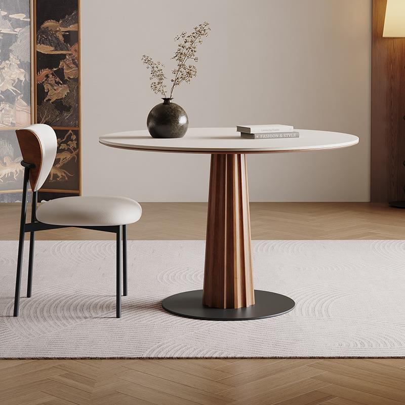 中古风实木圆形依诺岩板餐桌小圆桌小户型洽谈桌椅组合2025新款