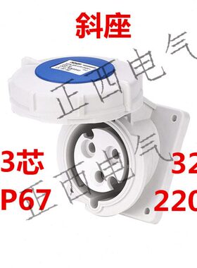 3芯正6暗装V P3IP7斜 33工业插座孔   头 座户外防水220A  西32