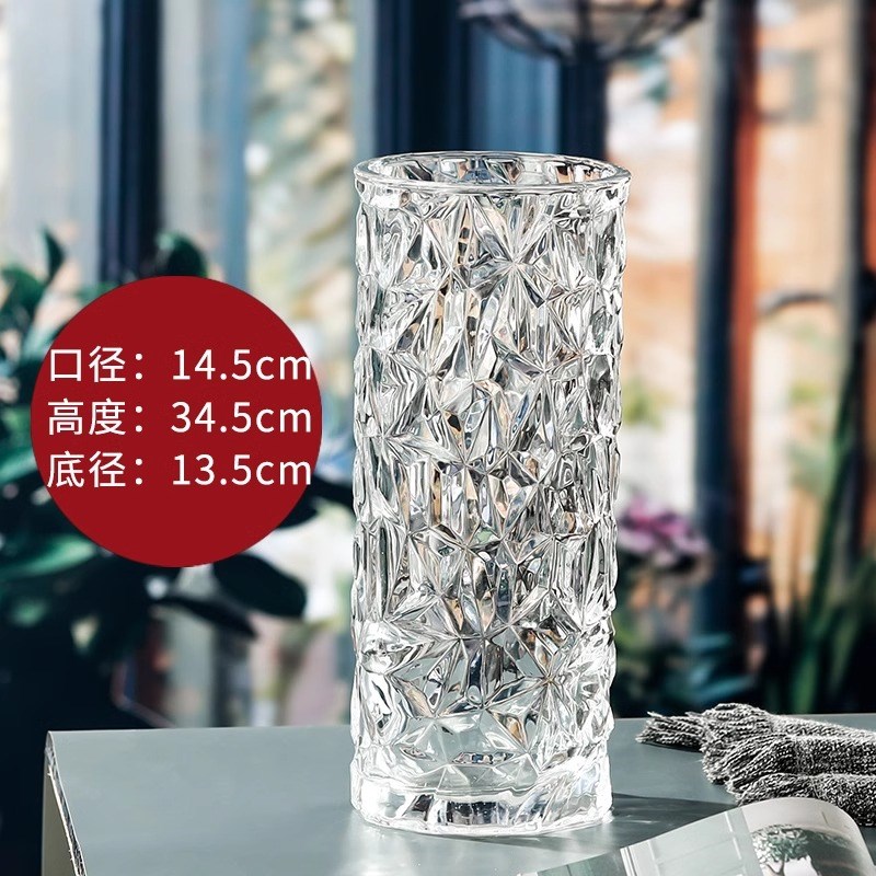 花瓶摆件客厅插花大玻璃透明水养玫瑰高级感鲜花轻奢圆Z柱网红水