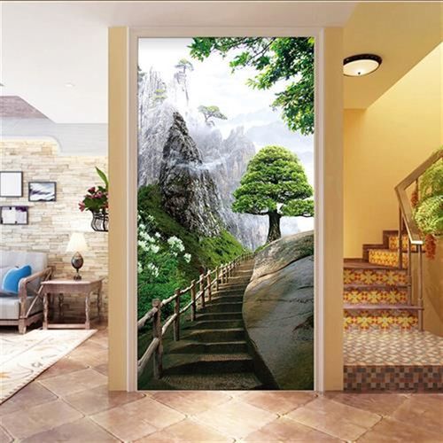 38D立体玄关过道壁纸走廊黄山风景壁画迎客松墙布定V制5d背景墙纸