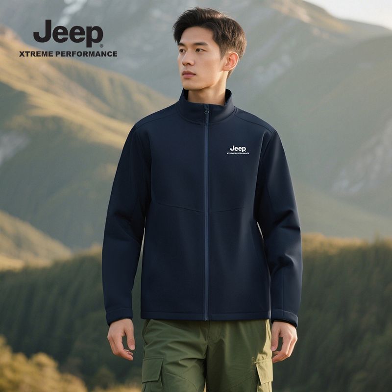 JEEP/吉普户外开衫立领加绒外套男女款防水保暖徒步登山夹克上衣