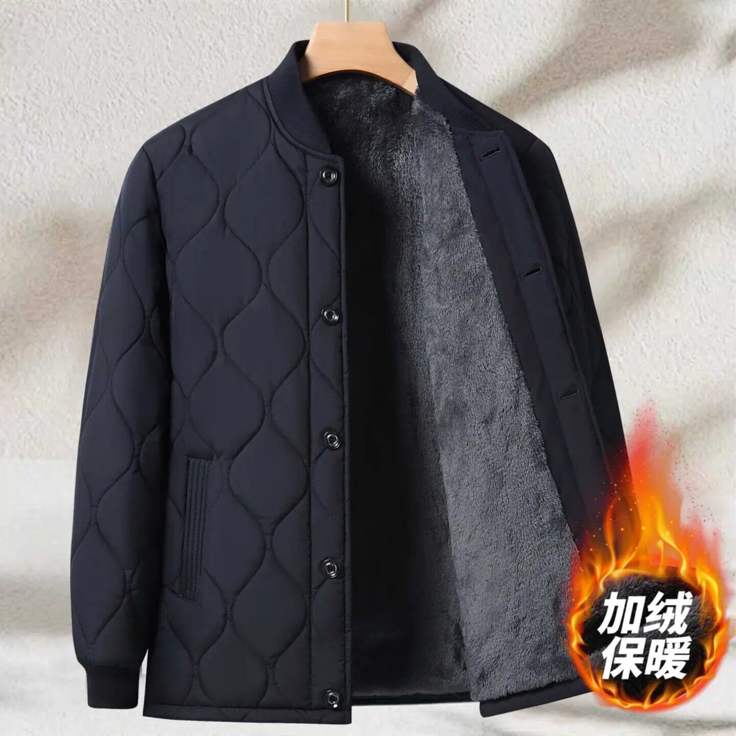 瀚唐丹华中老年男装爸爸装冬棉服宽松内外穿内胆加绒厚老年人棉袄