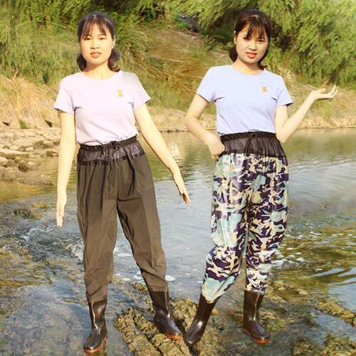 抓鱼裤钓鱼服超轻防水裤子捕鱼下水裤男皮叉齐腰扑鱼雨裤加厚防水