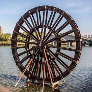 大型防腐木景观水车 户外复古旋转灌溉筒车 新农村网红引流道具