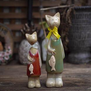 体育猫咪摆件陶瓷园艺摆件家居可爱客厅装饰品摆件户外庭院装饰