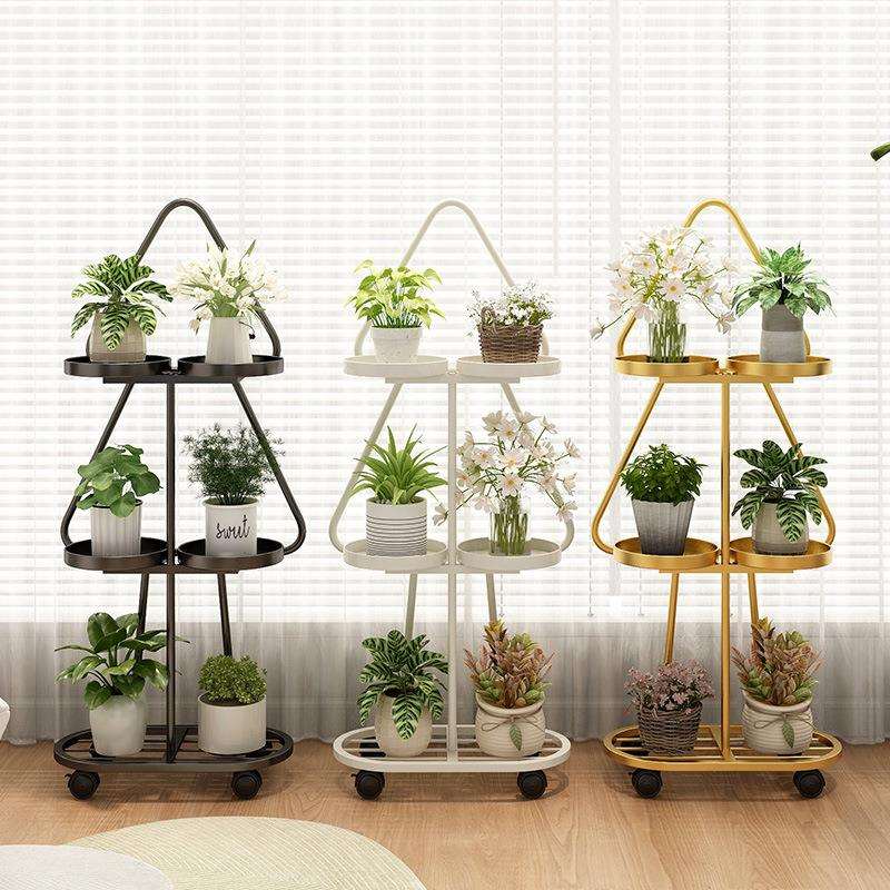花架奶油风简约落地式可移动绿萝多层置物架小户型客厅阳台花盆架