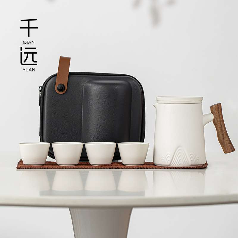 陶瓷便携式旅行茶具套装简约户外露营喝茶装备随身野外野餐快客杯