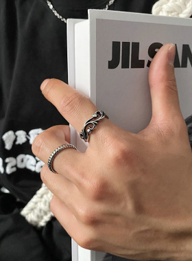 SAZ 镂空复古戒指男q纹理异形做旧古银指环百搭情侣冷淡风对戒配