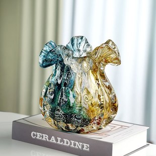 轻奢渐变色琉璃花瓶家居客厅样板间水培绿植插花U瓶钱袋艺术摆件