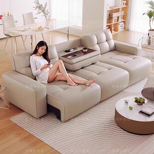 电动功能真皮沙发床客厅大小意大利风格 直排沙发 极R简伸缩式