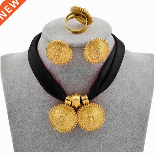 Anniyo DIY Rope Chain Ethiopian Jewelry Set Gold Color Eritr