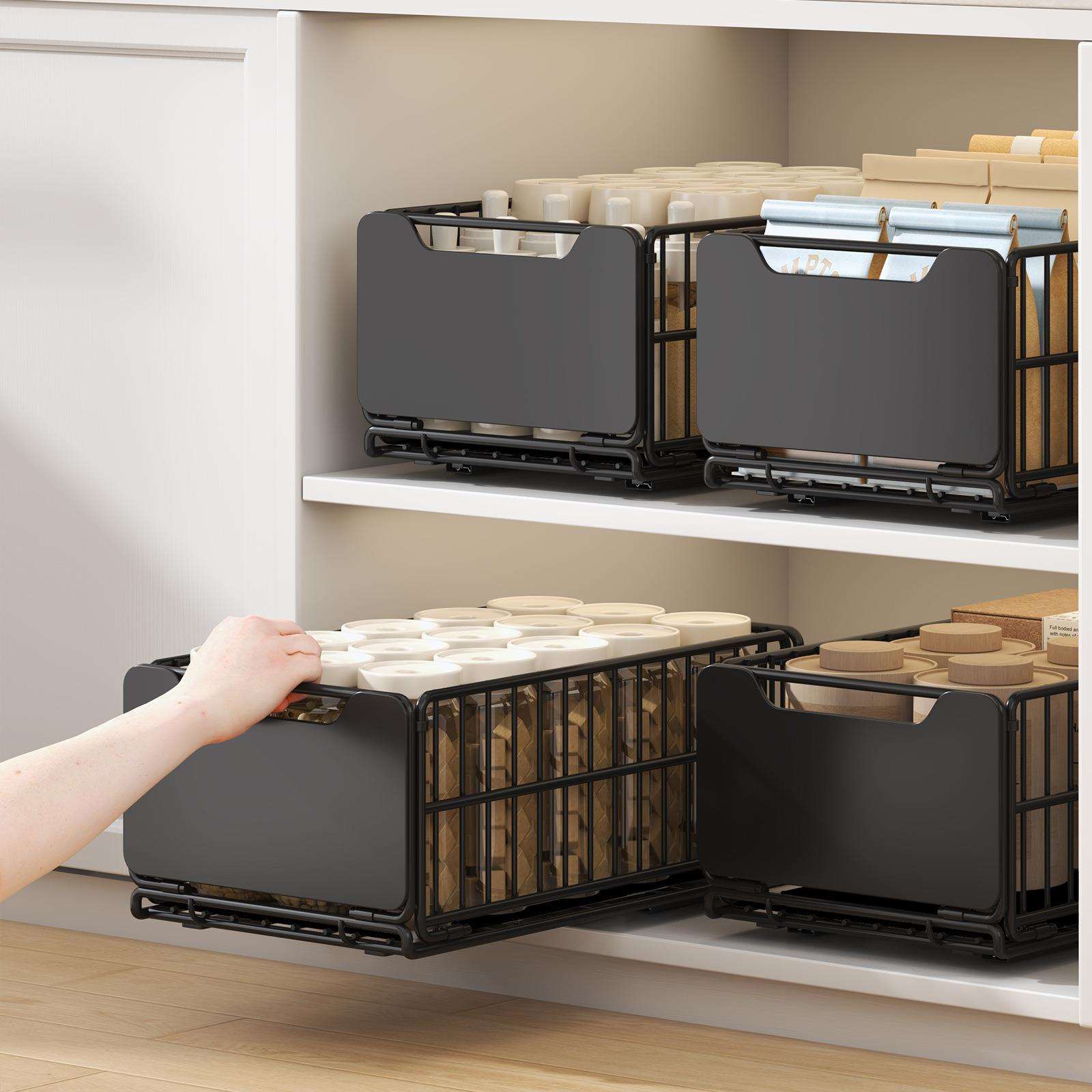 可折叠厨房拉篮橱柜下水槽置物架抽拉式放调料瓶罐收纳