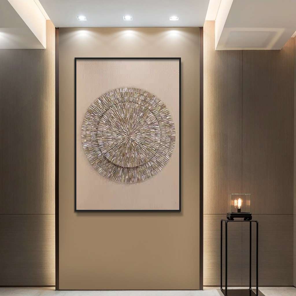 氛围led灯光画玄关手工天然贝壳装饰画客厅沙发挂画竖版立体实物图片