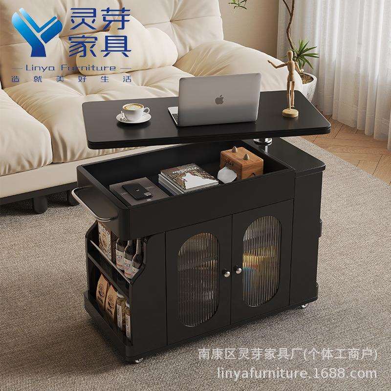 中古风实木客厅小推车可移动边几沙发边柜复古升降茶几小桌子家用