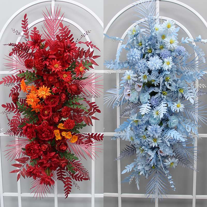 新款成品花艺花条套系绢花背景挂花路引花盆花排花婚礼堂花点道具