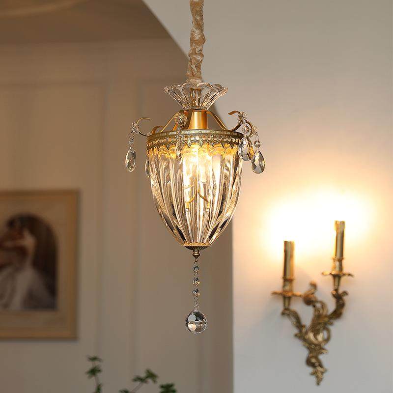 雕花民宿卧室床头吊线灯复古法式水晶餐厅客厅玄关欧式飘窗小吊灯