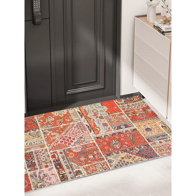 湛蓝提花织绣地垫门垫复古拼接脚垫卧室厨房大门地毯垫门厅入户垫