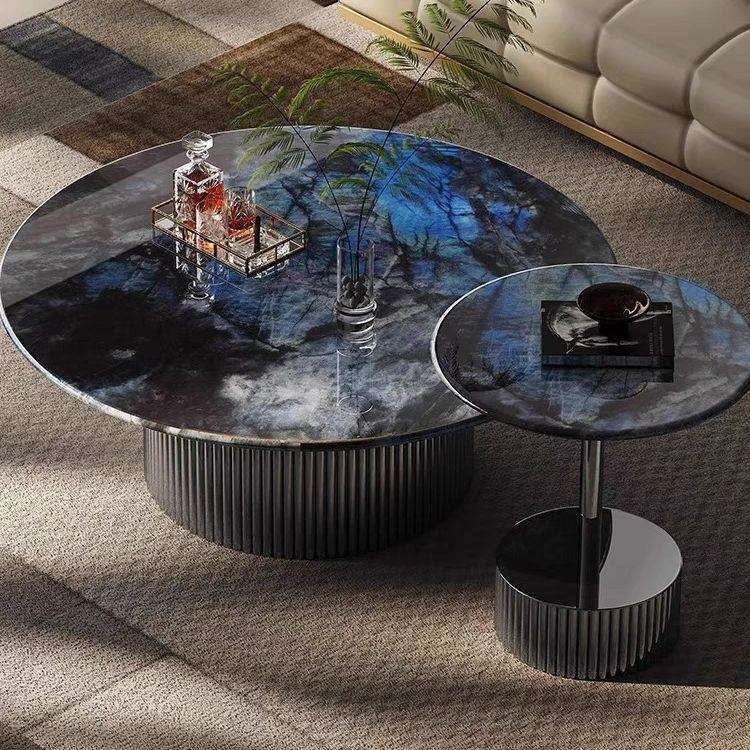 意式极简天然超晶石创意不锈钢茶几别墅轻奢现代客厅家用奢石套几