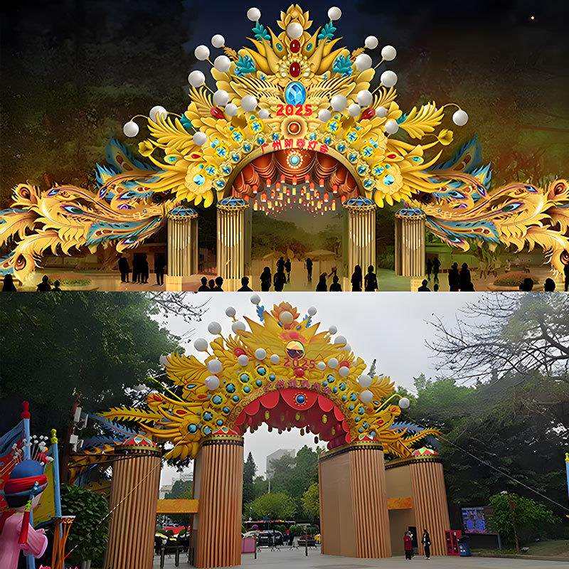 元宵节大型花灯凤冠门头造型景区广场亮化装饰大型灯展摆件中国风