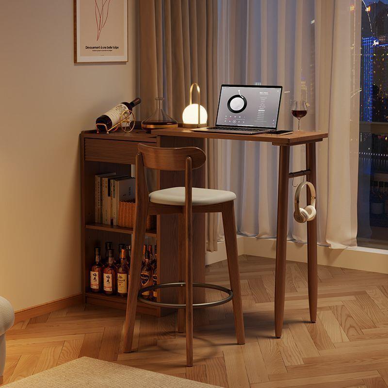 实木吧台桌伸缩小户型极窄轻奢开放式客厅高脚阳台休闲小吧台