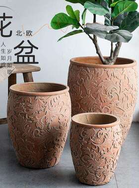 花盆创意欧式藤花绿植盆栽落地客厅阳台花园装饰简约红色水泥花器