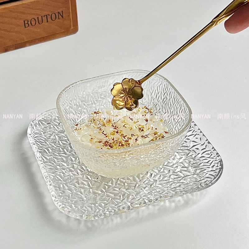 水晶玻璃碗小碗方碗糖果点心精致水果盘四方小果盘沙拉凉菜盘子方