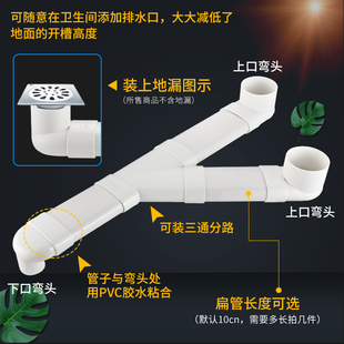 75管50PVC管地漏移位器配件阳台卫生间地漏下水扁管移位弯头三通