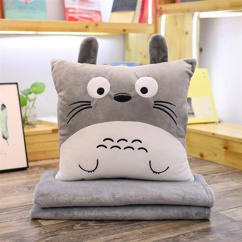 折叠毯子抱枕被子两用女冬天捂手暖手抱枕插手毛T绒可爱午睡三合