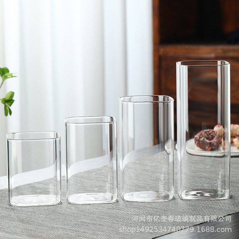 简约方形高硼硅玻璃花瓶直筒摆件B水培植物瓶鲜花客厅餐桌插花装